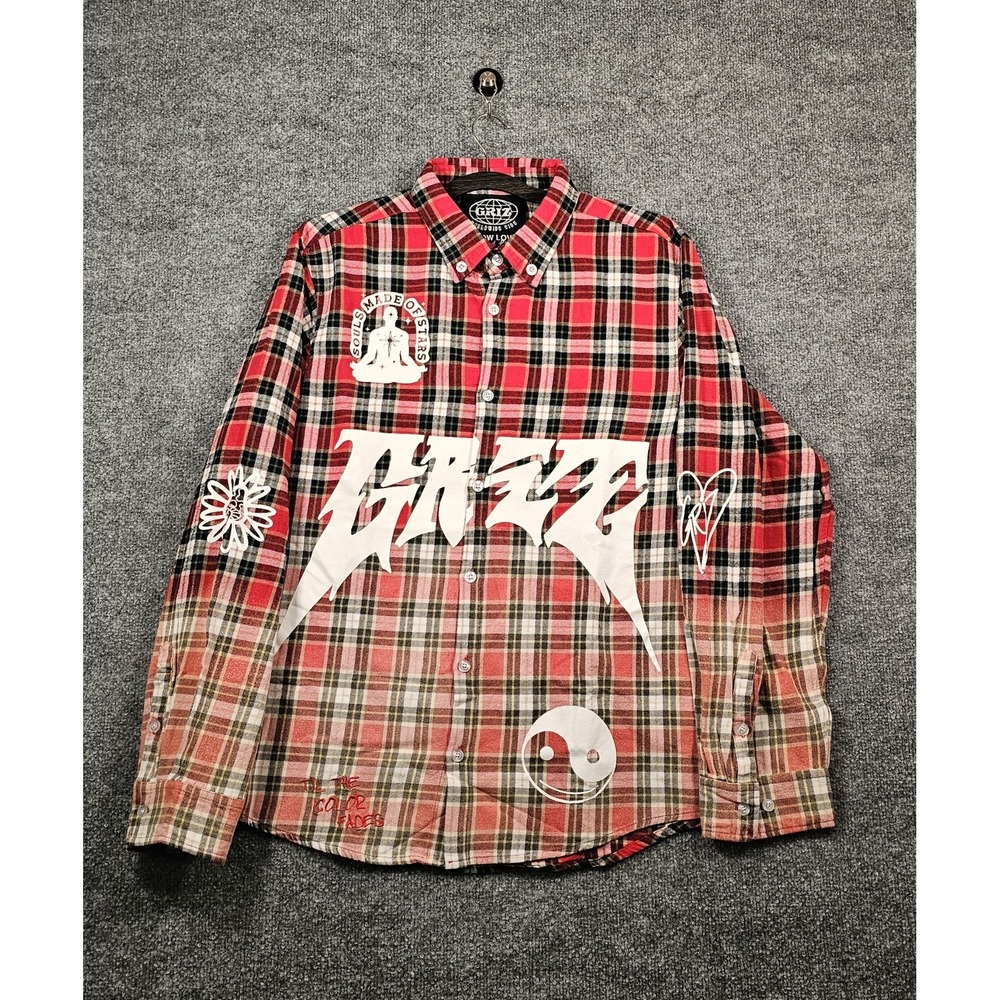 GRIZ Rooted In Radiance Button Up Red Flannel Size X-Large Gradient